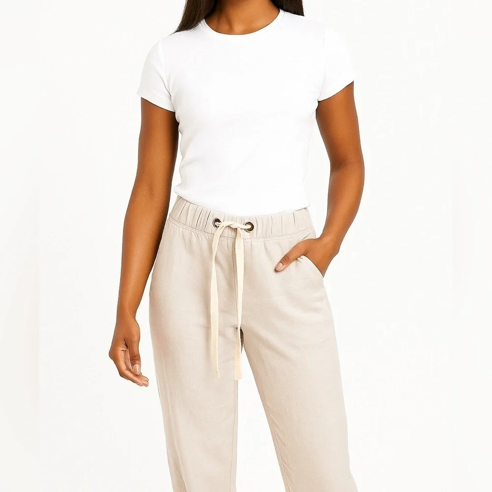 J.CREW Women’s CityFit Drawstring Linen Blend Wide Leg Light Grey Pants Size 8
